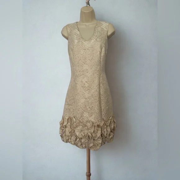 Donna Ricco Cream Gold Textured Mini Dress - Picture 7 of 12